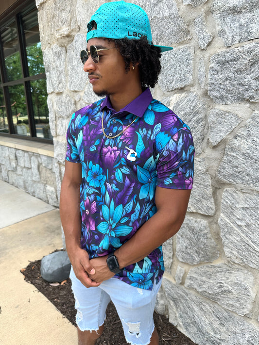 Teal & Purple Floral Polo