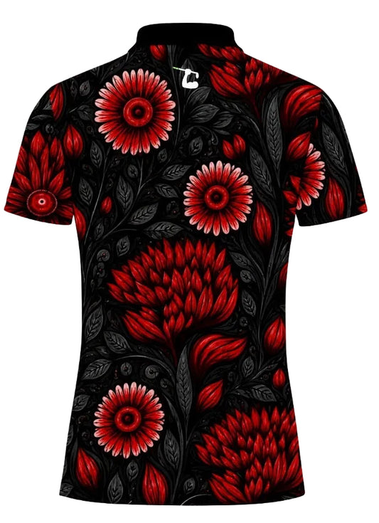 Crimson Bloom Polo (Black/Red) - Womens