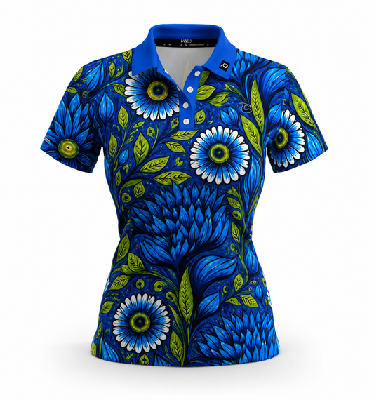Cobalt Bloom Polo (Blue) - Womens