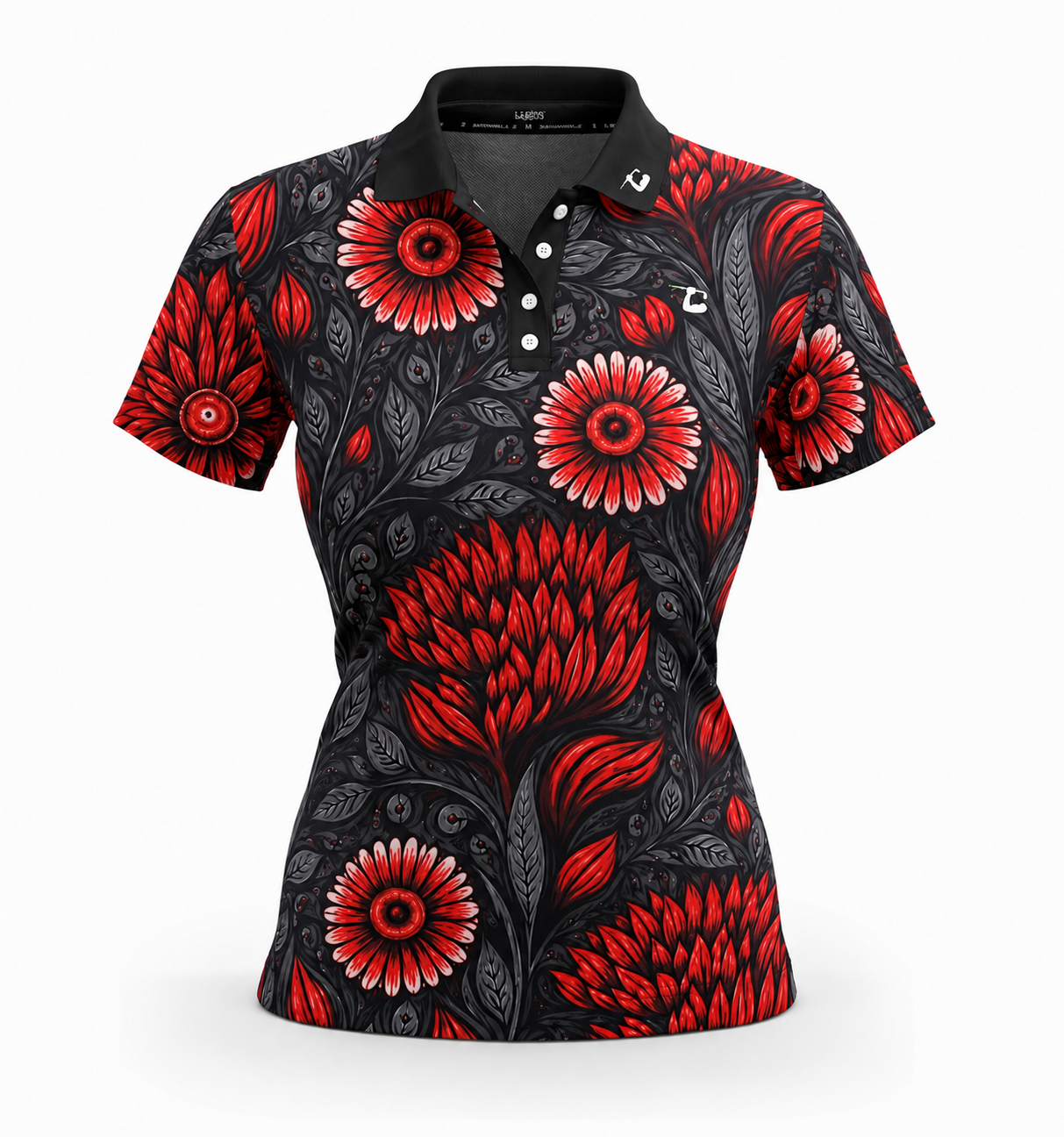 Crimson Bloom Polo (Black/Red) - Womens