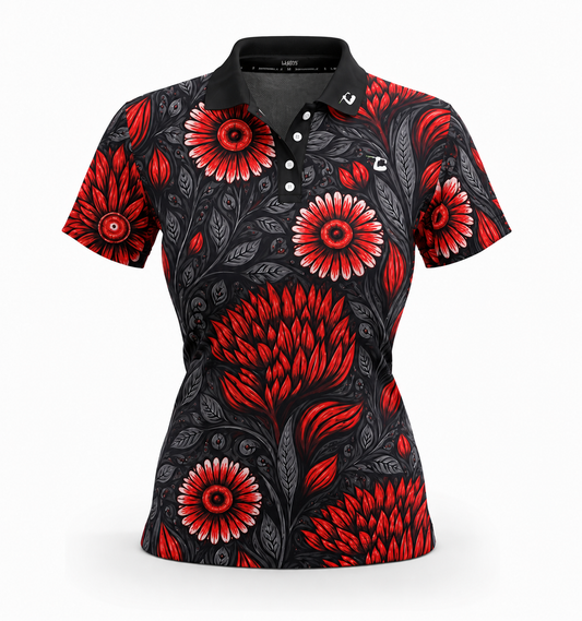 Crimson Bloom Polo (Black/Red) - Womens