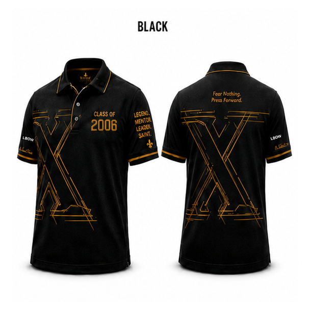 Xavier Class of 2006 polo — black, front and back views on white background