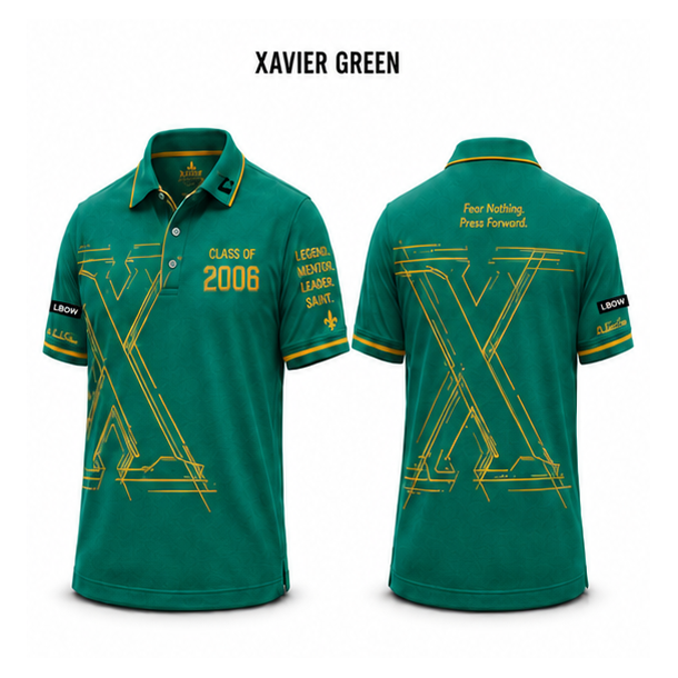 Xavier Class of 2006 polo — green, front and back views on white background