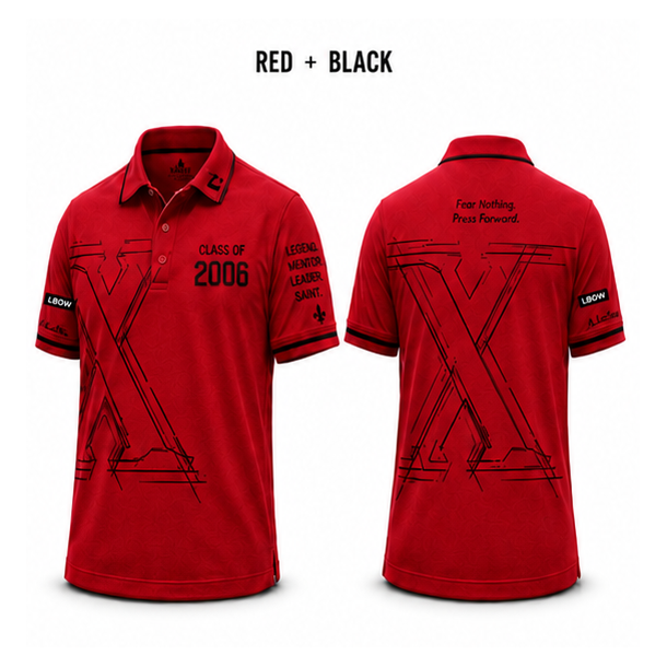 Xavier Class of 2006 polo — red, front and back views on white background