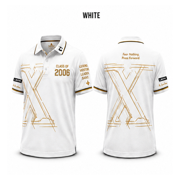 Xavier Class of 2006 polo — white, front and back views on white background