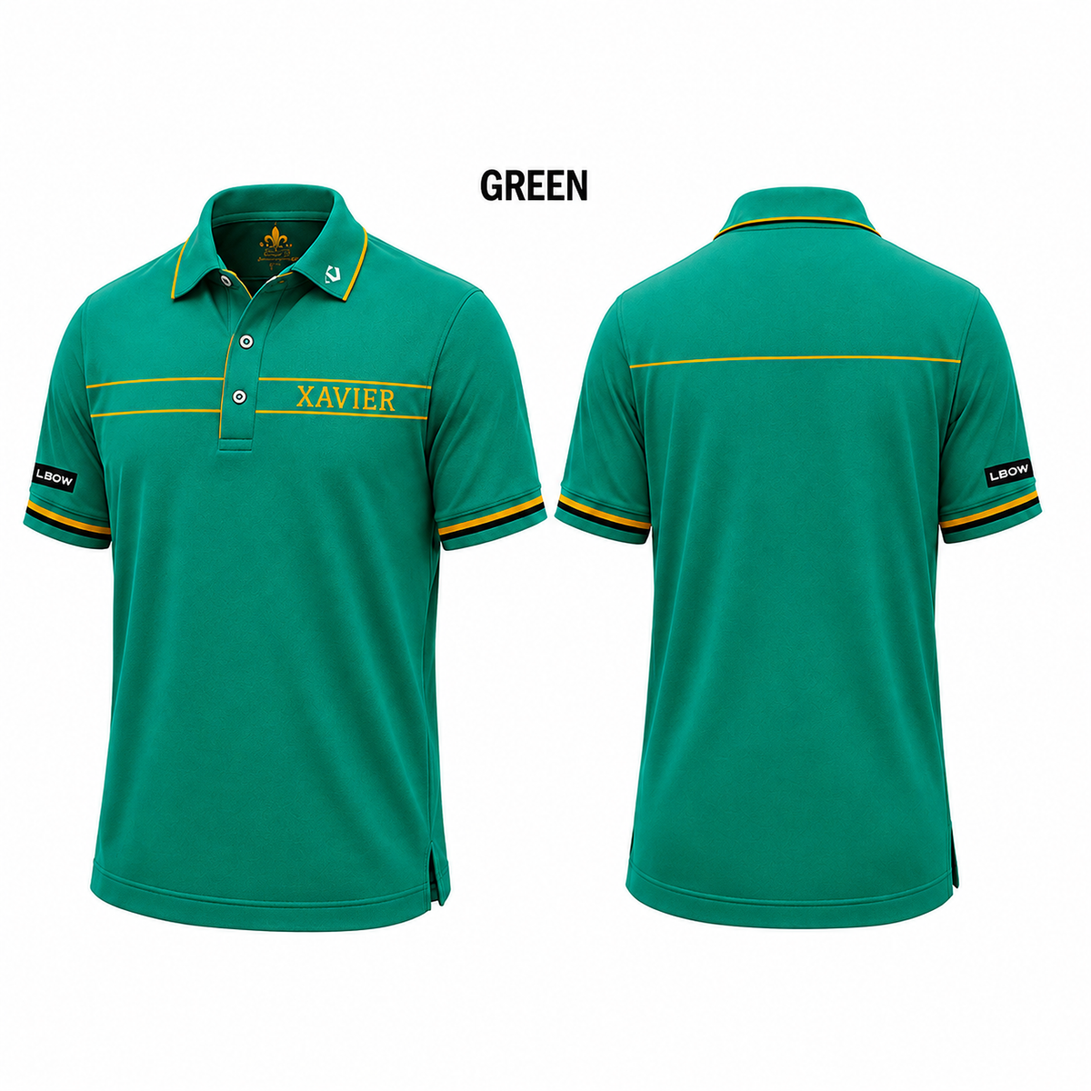Xavier polo in green, front and back